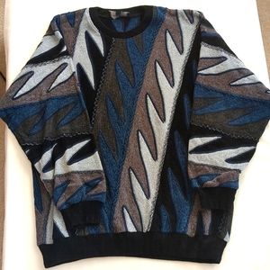 Tundra Men's Vintage 90s Shark Tooth Abstract Cosby Coogi Style Sweater 3D